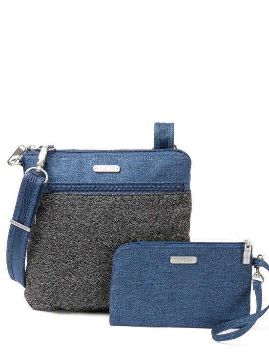 Baggallini Handbags - Baggallini Slim Crossbody Anti Theft Blue Grey NEW